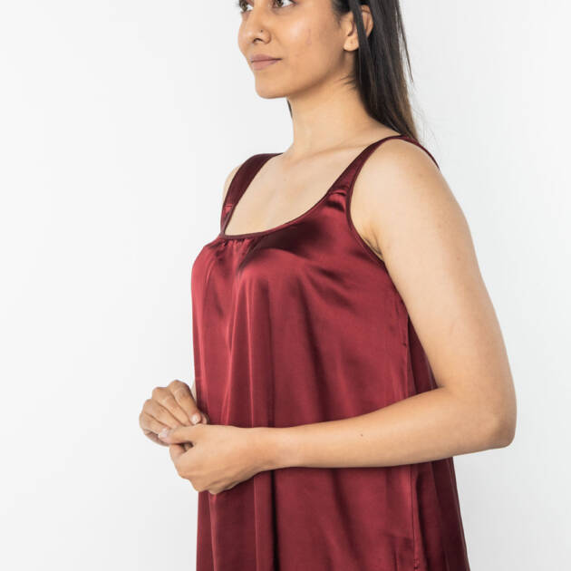 Aria Women Meditation Robe – Satin Sleeveless Square Neck