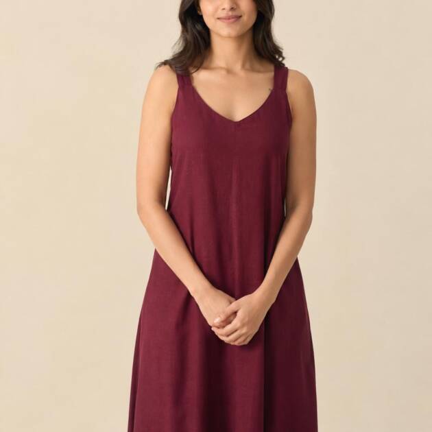 Front view of the Dhyana sleeveless Osho maroon rayon meditation robe